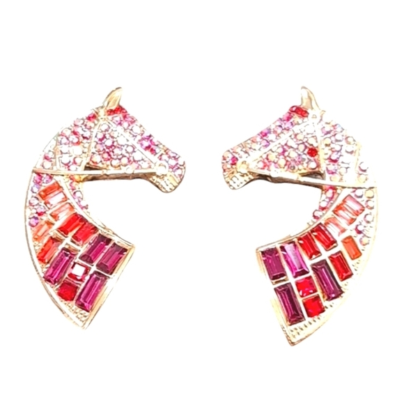 Statement Rhinestone Stallion Post Drop Earrings - Picture 1 of 2